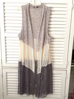 Democracy Tri Color Gray Cream Duster Vest XL